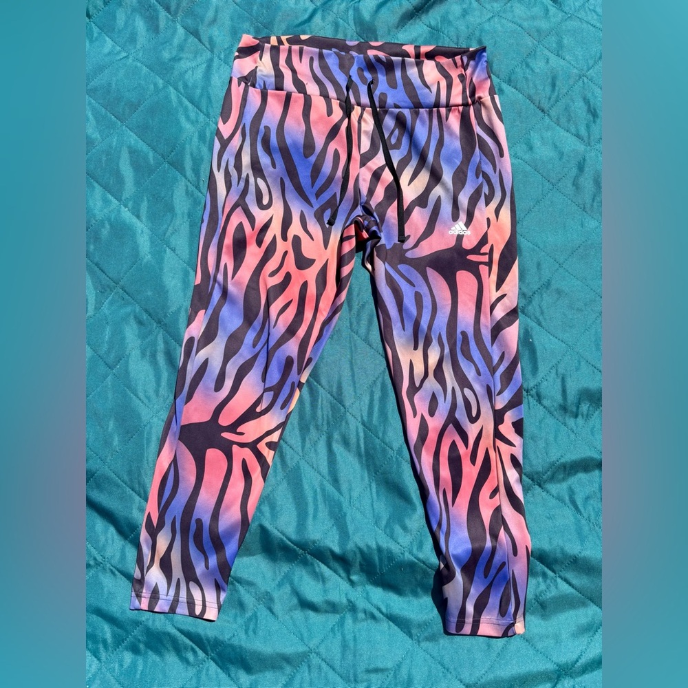 Adidas Pink and Blue Leggings Vibrant Abstract Design